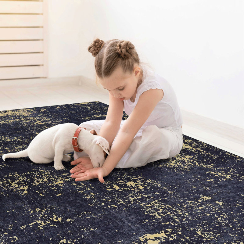 Washable Area Rug With Soft Material - Non-slip, For Living Room (black + Gold, 2'6'' X 10' Texture Room, Bedroom