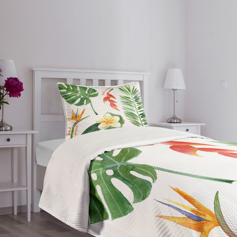 Tropical Flora White Twin Kids Bedspread Set