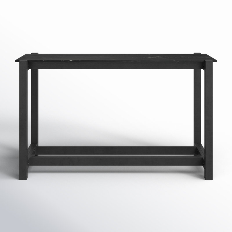 Scout Bar Table, 36”H x 70”L x 26”W, Polished Black Marble/Worn Black Mango