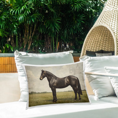 Coussin d'extérieur imprimé à motif de chevaux espresso par Petal Prints Design