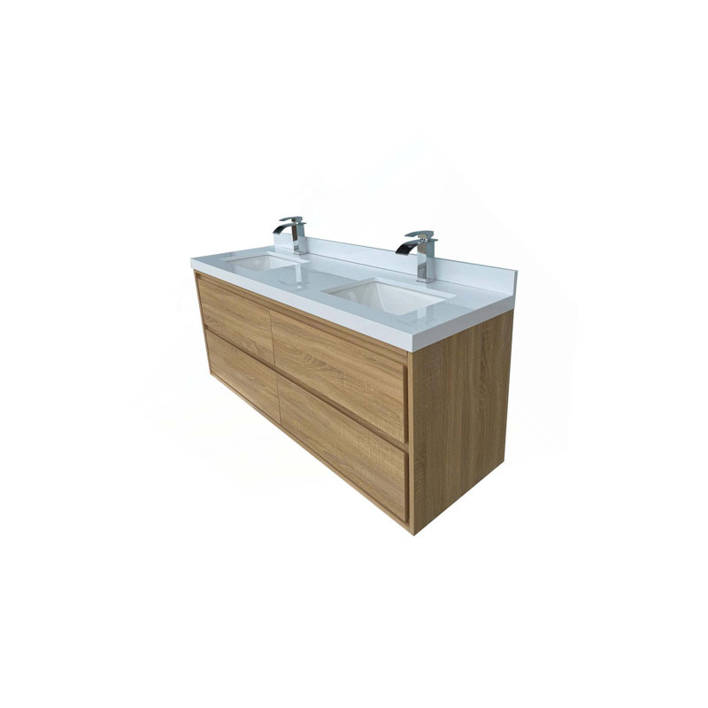 Armoire de meuble-lavabo mural avec lavabo, 60", Bois naturel