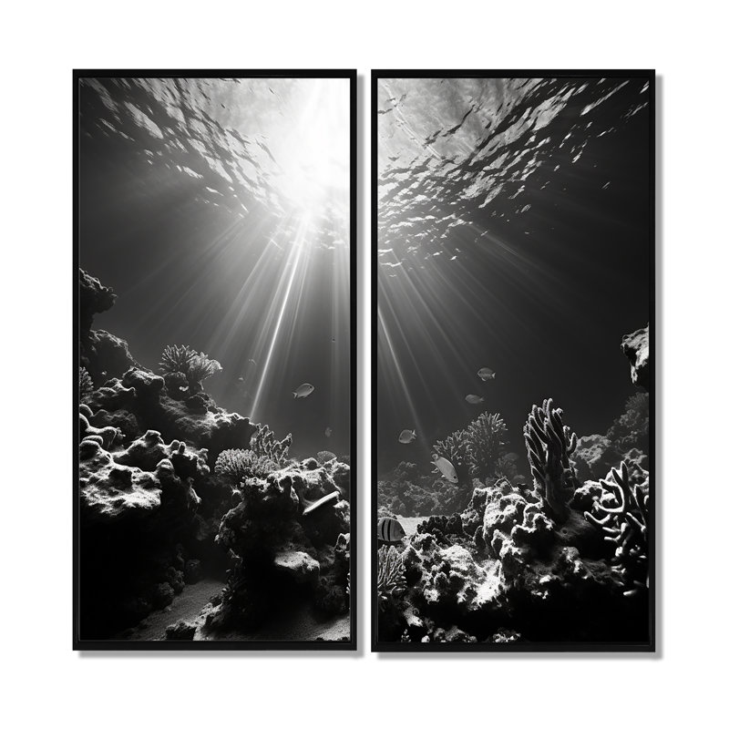 Photo sous-marine corail noir et blanc - décoration murale bord de mer bleu, H 32 po x l 32 po, Impression encadrée flottante