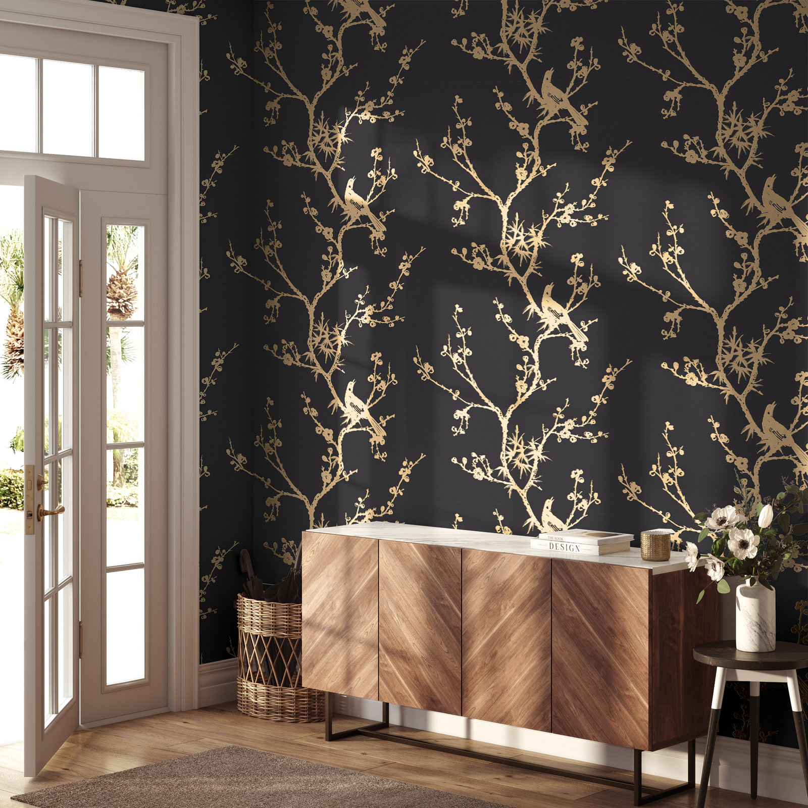 Aihnoa Self-Adhesive Wallpaper Double Roll, Black/Gold