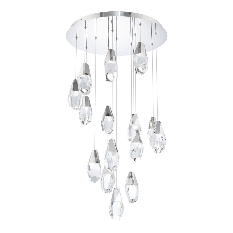Martini 15 Light Crystal LED Multi-Light Pendant, Clear/White, Polished Nickel