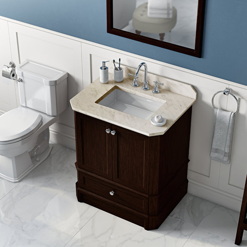 31.25'' Single Bathroom Vanity with Marble Top, Crema, Espresso