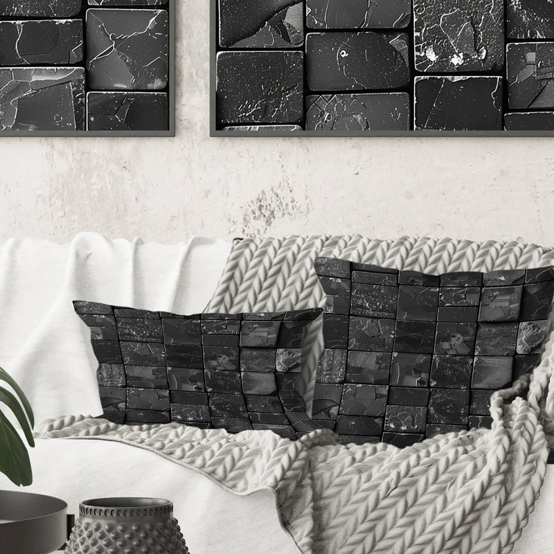 Carreaux de mosaïque noirs modernes III - Coussin décoratif moderne, H 16 po x l 16 po