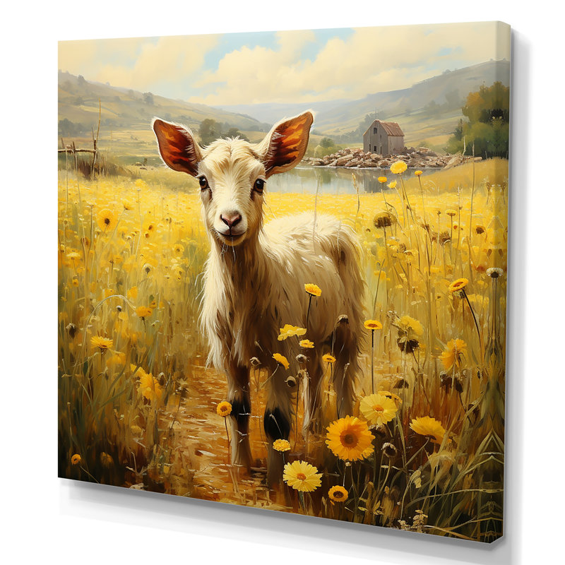 Adorable portrait de chèvre dans un pré II - impressions encadrées de chèvre, Toile tendue, H 16 po x l 16 po x P 1 po