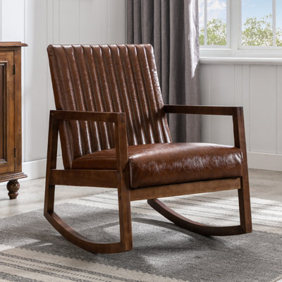 Haraku Faux Leather Brown Upholstered Rocking Chair whit Soild Wood Frame by 17 Stories