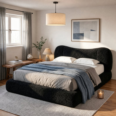 Structure de lit entièrement en mousse avec tête de lit détachable en éléphant de 5,9 po, structure de lit tapissier Sherpa, aucun assemblage requis, sans bruit, aucun sommier tapissier requis