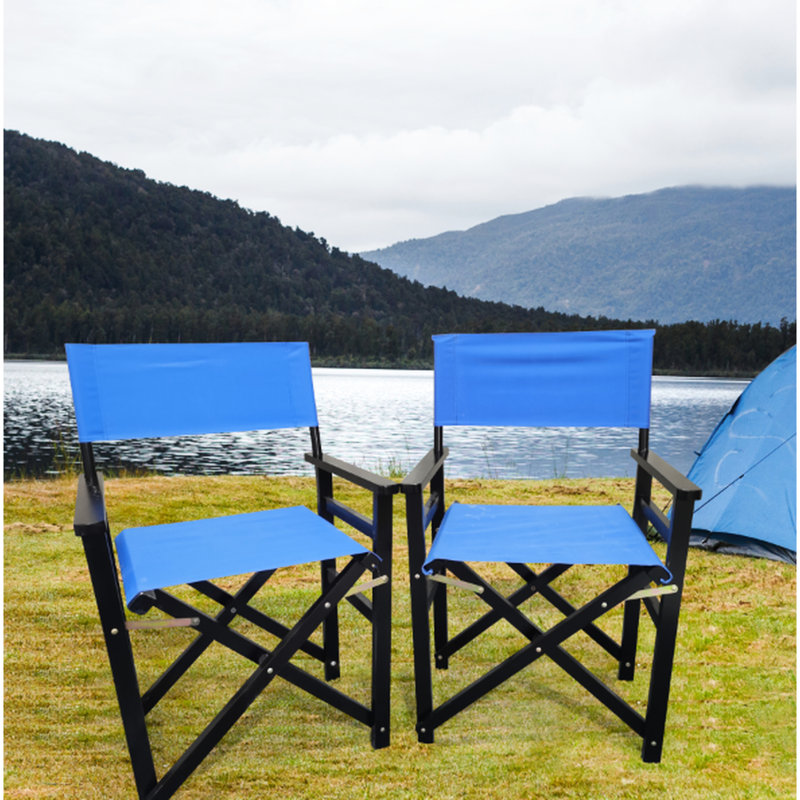 2Pcs Folding Chair - Blue Canvas Wooden Director Chair. And . High Bearing Capacity. Easy To Clean Breathable. Foldable For Effortless Transport Storage. For All Ages. 23 In. Depth, 20 Width, 36