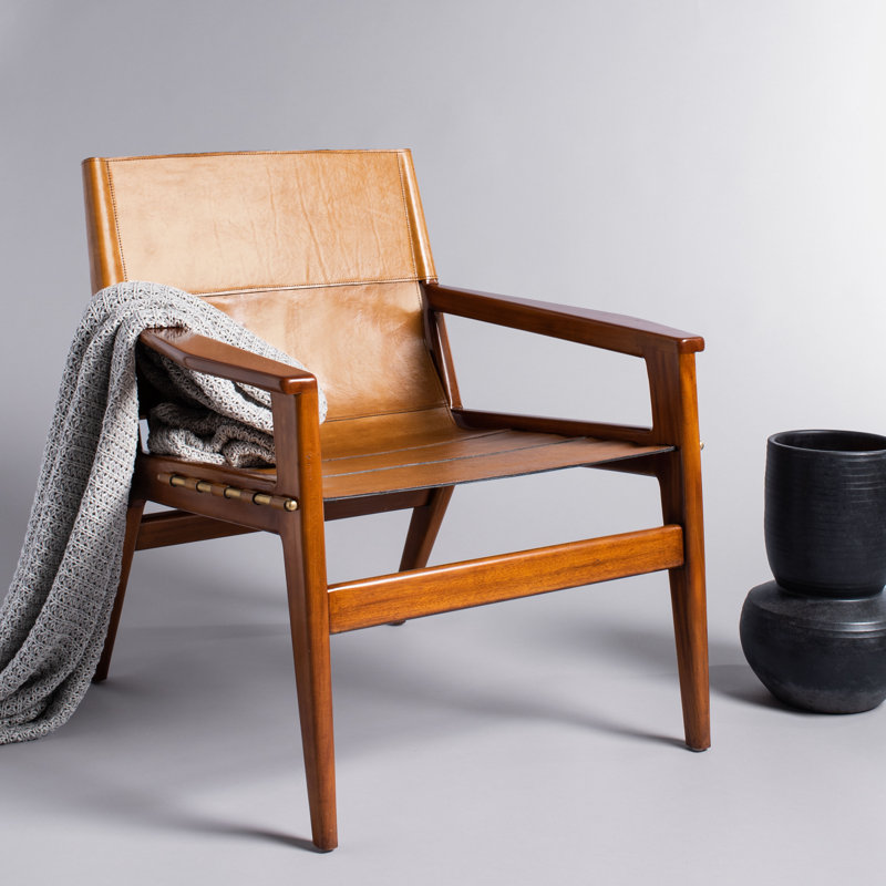 Fauteuil Tesso, Cuir véritable brun, Brun