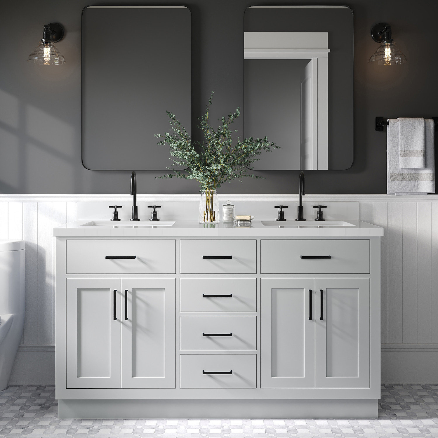 Wildon Home Thornbury 61 Double Bathroom Vanity With White Quartz   Thornbury 61 Double Bathroom Vanity With White Quartz Top 