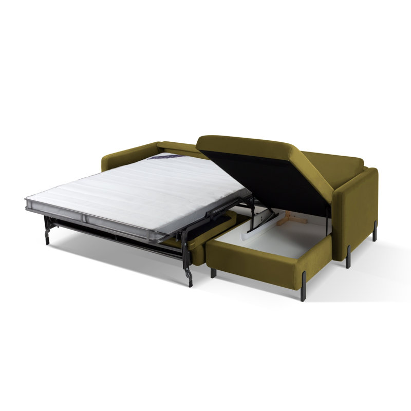 Bejna 3 Seater Velvet Sofa Bed, Right Hand Facing, 80cm H x 170cm W x 260cm D, Green