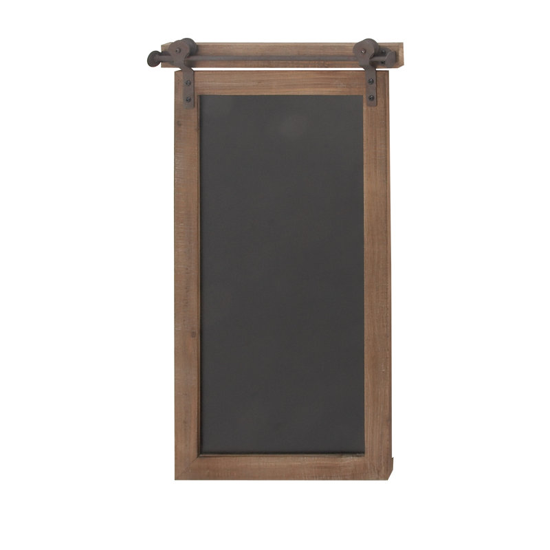 Brown Wood and Metal Chalkboard Sign with Barn Door Top