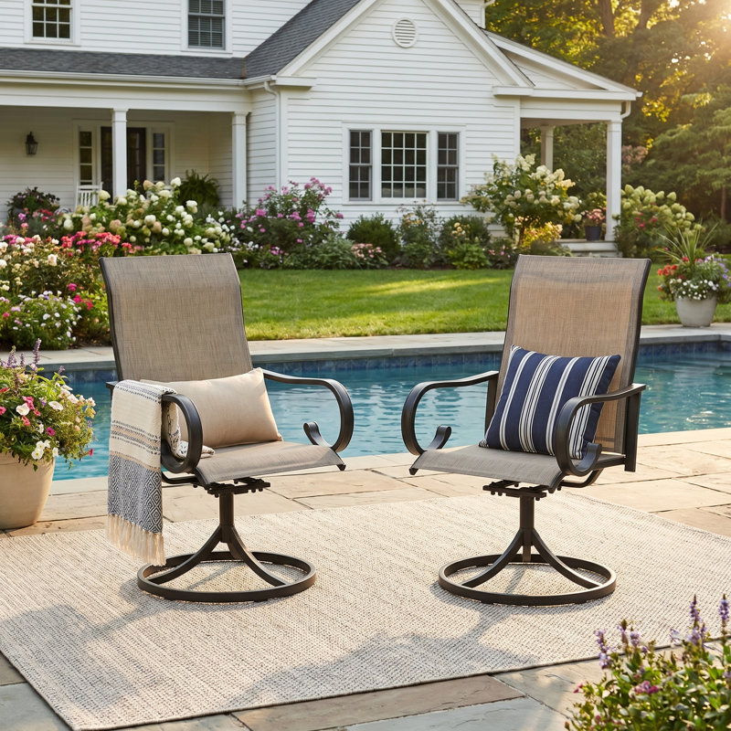Chaise de patio d'extérieur pivotante en textilène, Noir / brun