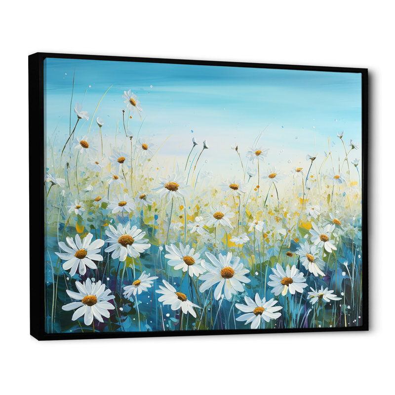 «Daisy Dreamscape Flowers Field IV», reproduction sur toile, Cadre flottant noir, H 16 po x l 32 po