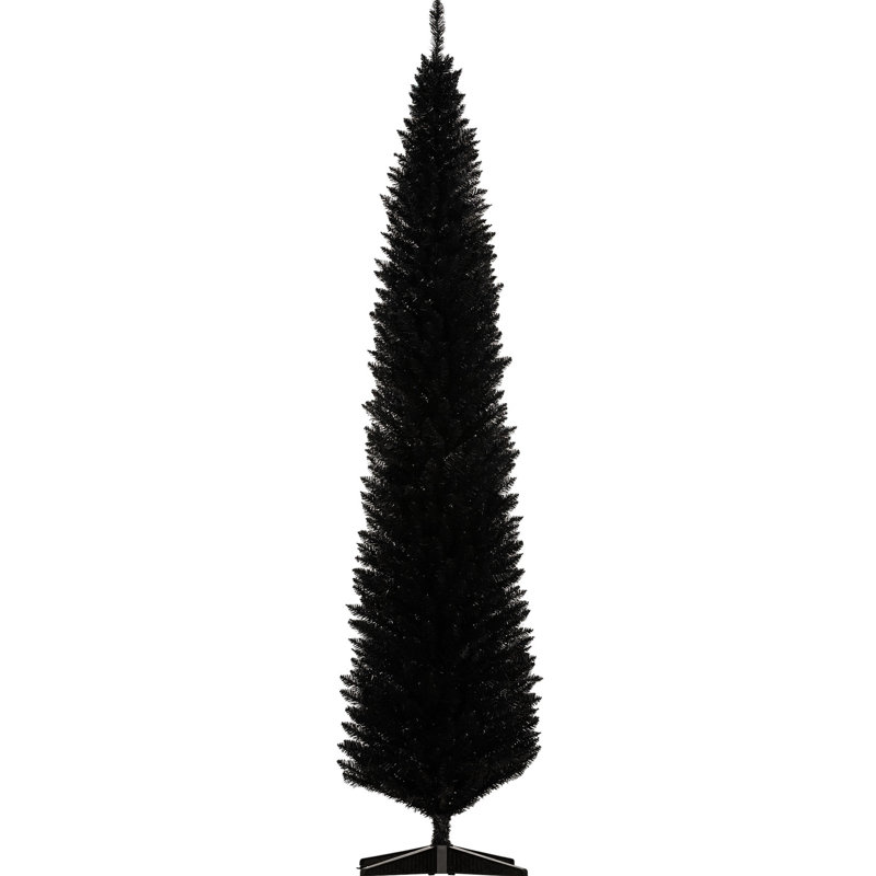 Arbre de Noël ignifuge 8 pi, noir, 618 branches, arbre mince avec base en plastique massif
