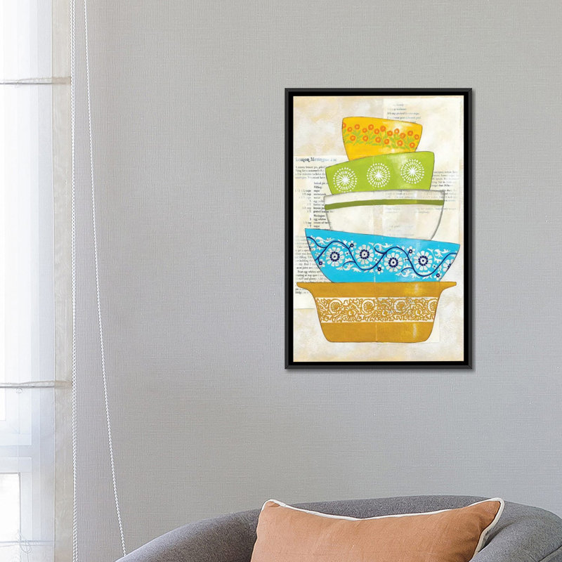 « rétro ware iv », reproduction d’impression sur toile, H 26 po x l 18 po x P 1,5 po, Toile avec cadre noir, Pas de tapis