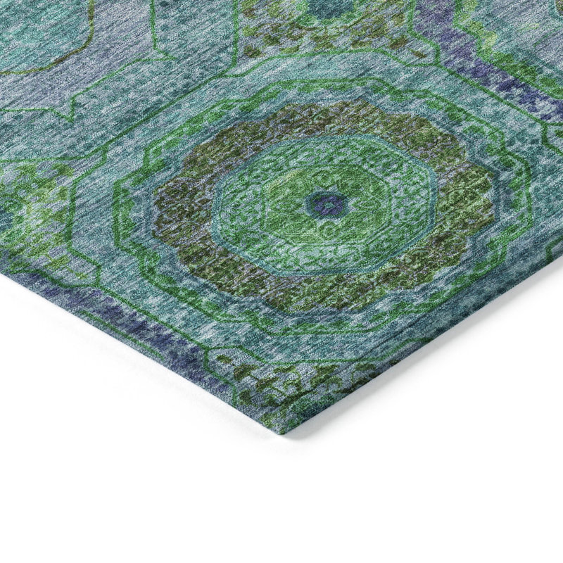 Machine Washable Indoor/Outdoor Xhevrie Teal Rug, Runner 2'3" x 7'6"