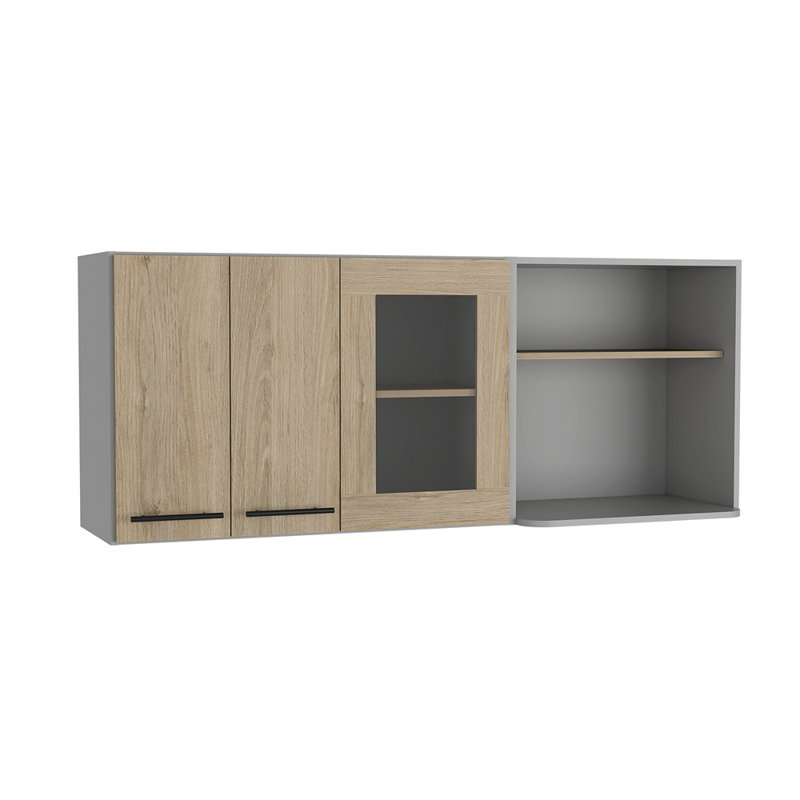 Armoire murale, double porte, armoire en verre, support en pin clair