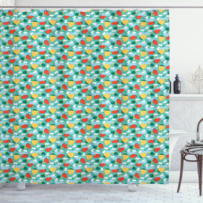 Dakota Fields Strawberry Shower Curtain Doodle Fruit Pattern Multicolor