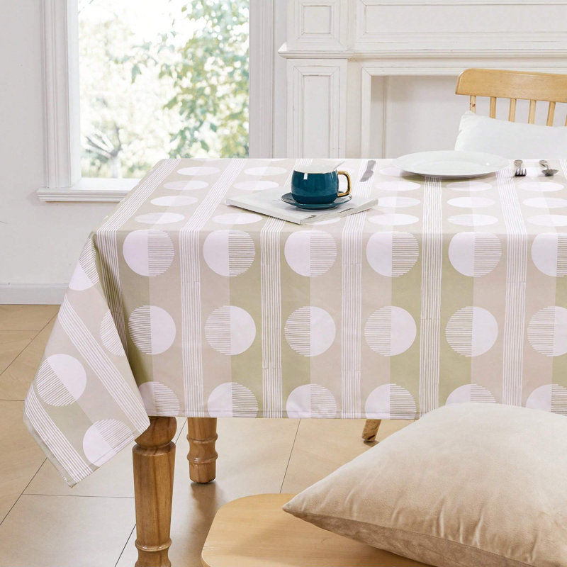 Round Patterned Tablecloth, 1 PCS, 54" x 102", Khaki