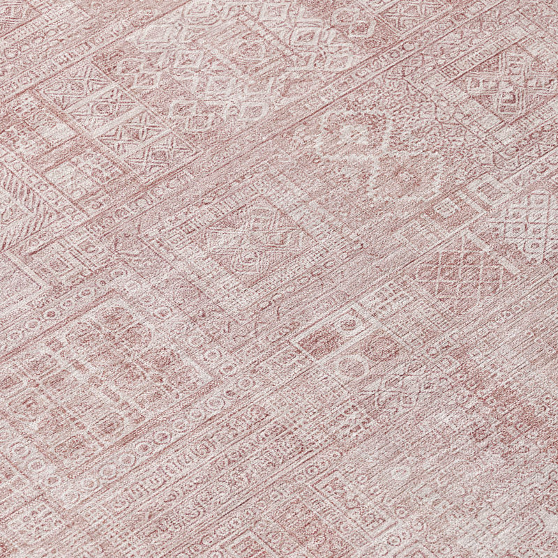 Tapis lavable à la machine intérieur / extérieur ACN2804, Rose, Rond 8 pi