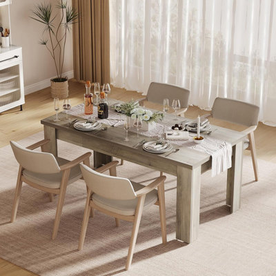 Table de salle à manger en bois 63/71 pouces pour 6 à 8 personnes, grande table de cuisine robuste pour grande famille