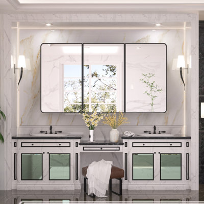 Gervon Rectangle Recessed or Surface Medicine Cabinet with Shelves and Mirror