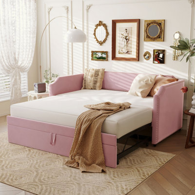 Velvet Upholstered Daybed With Pop Up Trundle