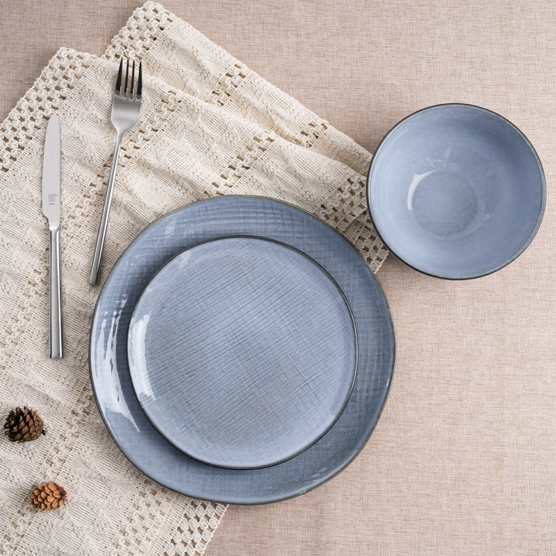 Adomas 12 Piece Dinnerware Sets, Dish Sets for 4, Blue