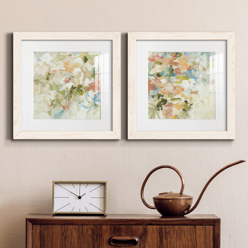 Floral Blush I - ensemble de 2 reproductions d'art sur papier, H 17 po x l 34 po x P 1,5 po, Cadre blanc