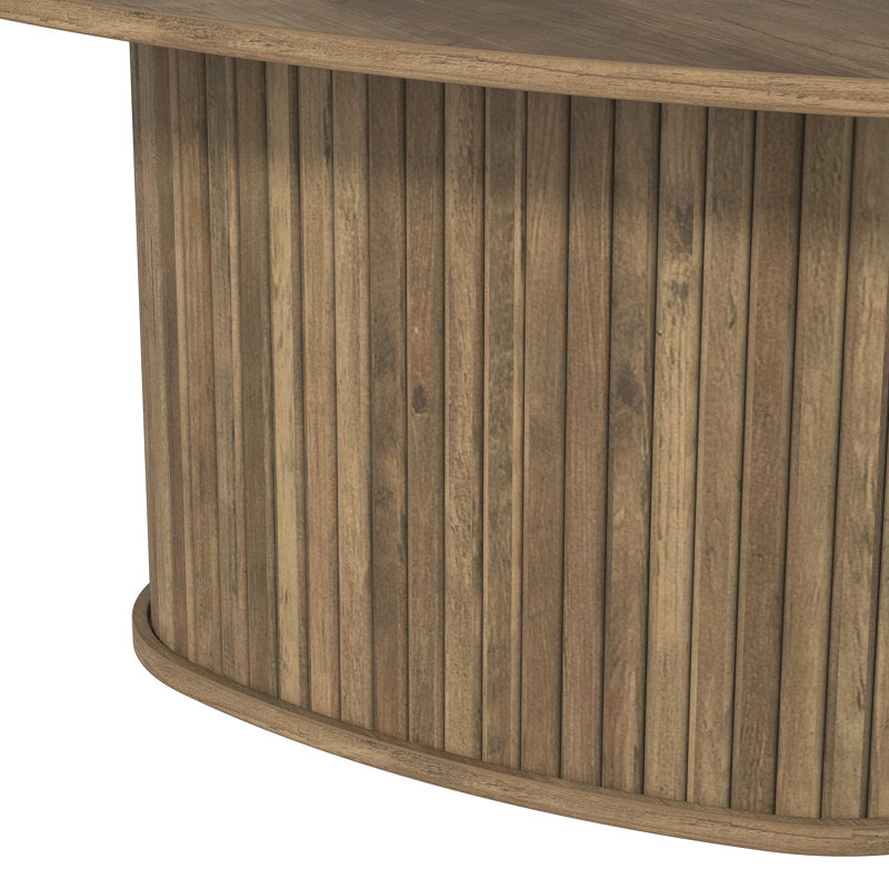 Aurel Modern Fluted Triangle Living Room Coffee Table, Brown Wood