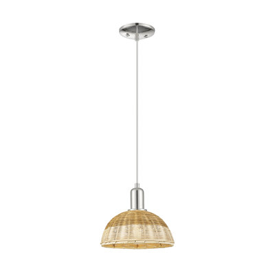 Natural Ballston Dome - 1 Light Cord Hung Mini Pendant with Basketweave Shade