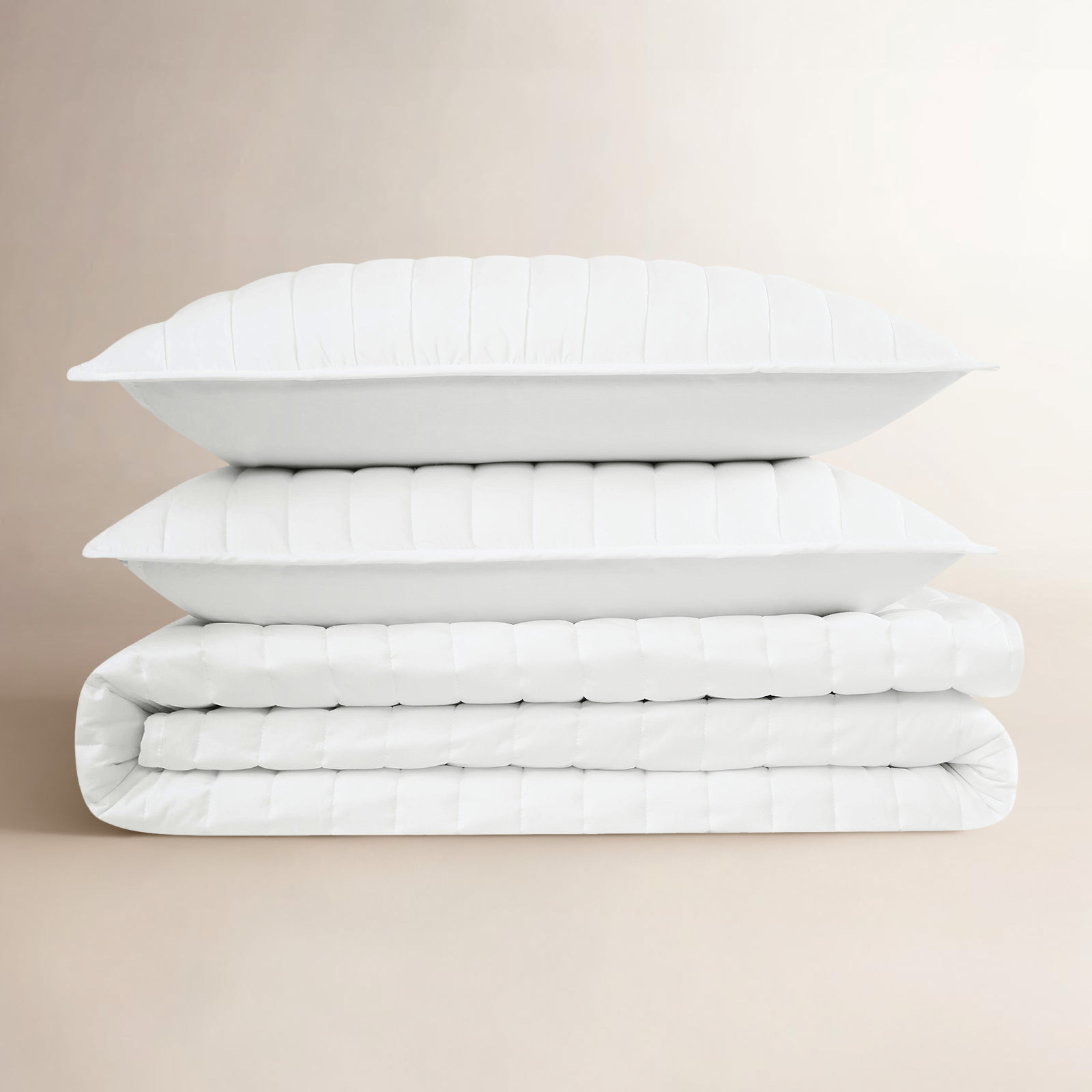 Brooklyn Loom Oversized Cotton Percale Quilt Set, White, King Quilt + 2 King Shams