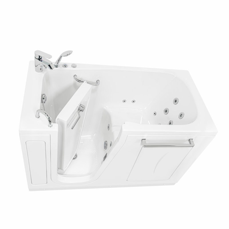 Ella Zen Acrylic Hydro Massage Walk in Tub 30"x60", Left Inward Swing Door, 2 Piece Faucet, Heated Seat and Back, Left Drain