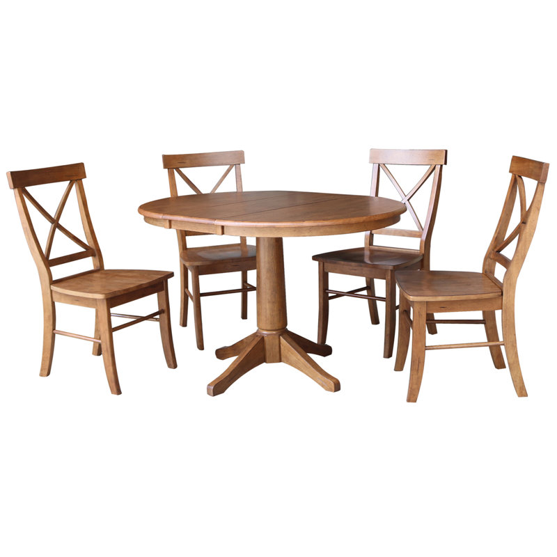 Chapital Extendable Solid Wood Dining Set, 5, Distressed Oak
