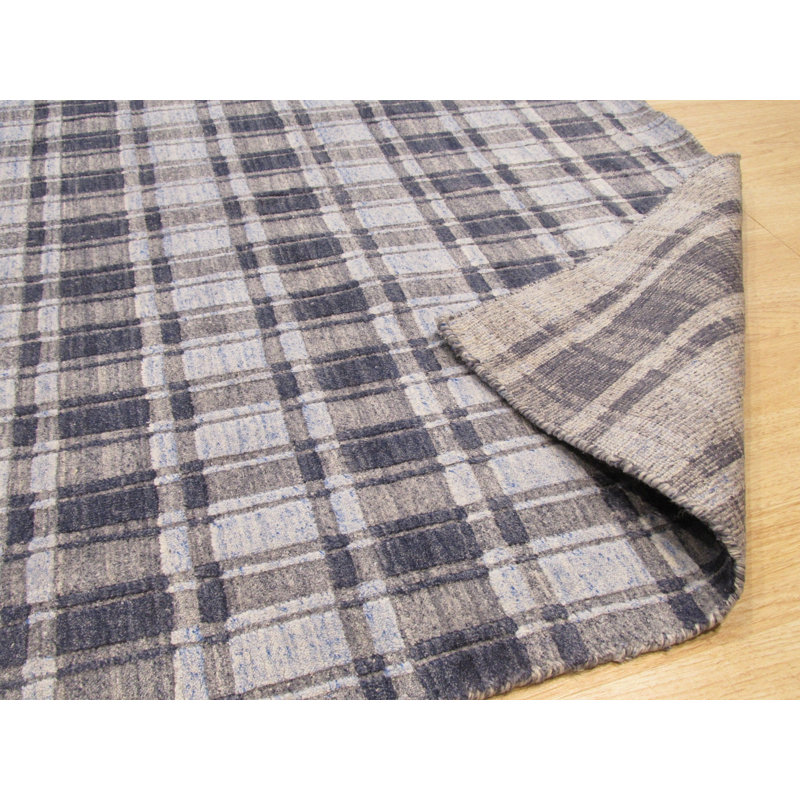 5x8 Gray Hand-Knotted Bamboo Silk Subtle Plaid Weave Geometric Modern Contemporary Carpet Rug