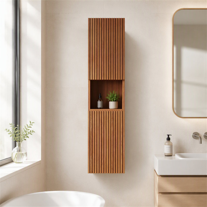 Armoire de rangement murale étroite de 59 pouces de hauteur avec portes et tablettes, idéale pour les petits espaces dans les salles de bain, les salons et les buanderies
