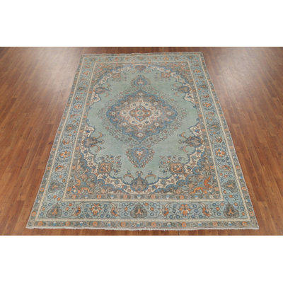 Turquoise Green Wool Traditional Area Rug 7x10