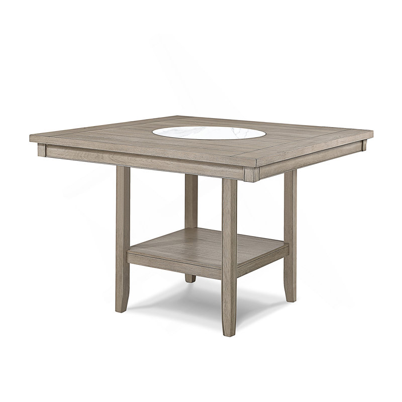 Contemporary Transitional Counter Height Dining Table With Faux Marble Lazy Susan, Ideal For Modern Dining Rooms And Gatherings