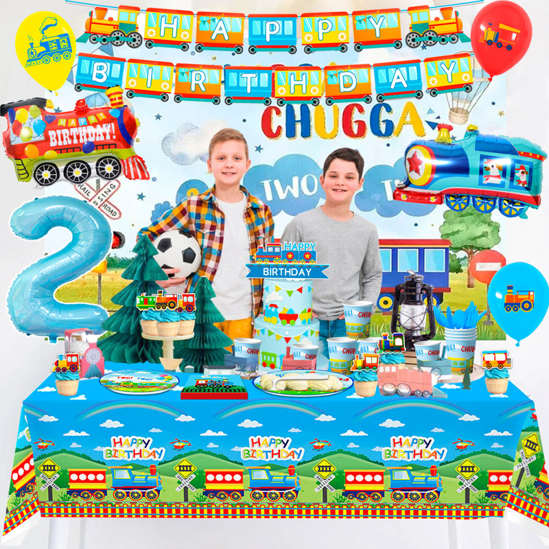 Chugga Chugga, deux décorations de fête d'anniversaire deux, 157 pièces Chugga Chugga, deux articles de fête et ensemble de vaisselle Chugga
