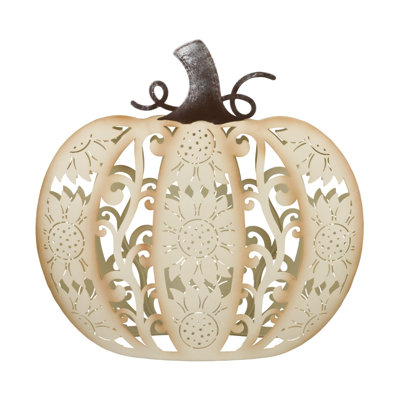 Fall Harvest LED Cutout Metal Pumpkin Decorative Seasonal Garden Accent - White