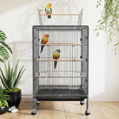 Grande cage à oiseaux, cage à oiseaux en métal de 98 cm de hauteur avec aire de jeu ouverte, cage de vol roulante pour perruches, canaris, inséparables, petits quaker, cockatiels, perruches