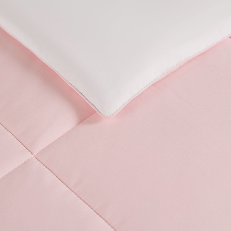 Juicy Couture Box Stitch Reversible Comforter Sets, Queen Comforter + 2 Standard Pillow Shams, Pink Marshmallow/ White