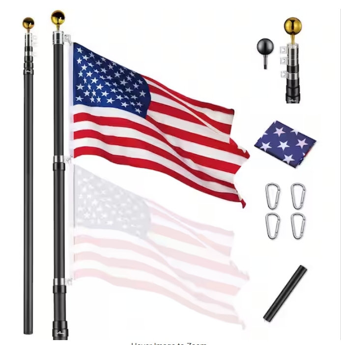 25 Ft. Aluminum Telescoping Flagpole With U.S. Flag And Handcrafted Golden Top Finial