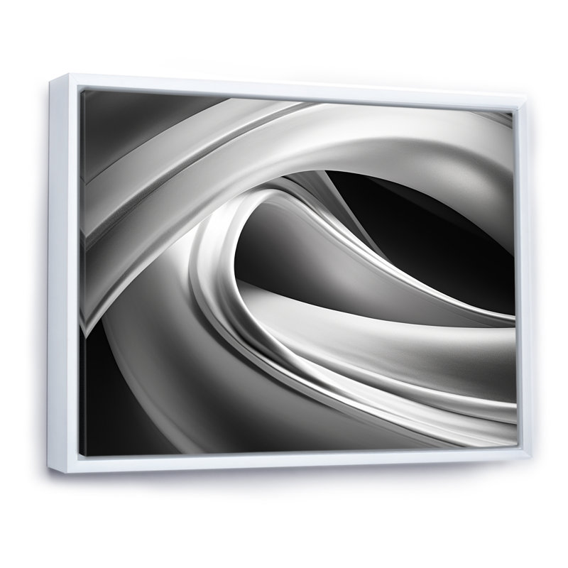 Silver Speed fractal Wave II - Abstract Fractal, art mural, Cadre flottant blanc, H 12 po x l 20 po x P 1 po