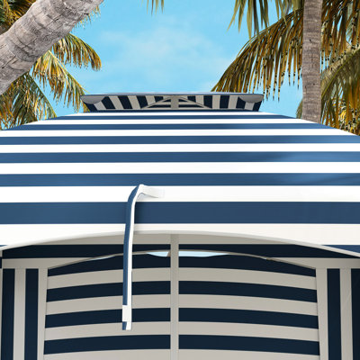 5.8'x5.8' Double Canopy Beach Umbrella, Blue White Stripe, Portable, Sandbag Supported Base Double-top Umbrella With Ruffled Outdoor Walls, Vents, Sandbags, , & Stripe For Recreation Time