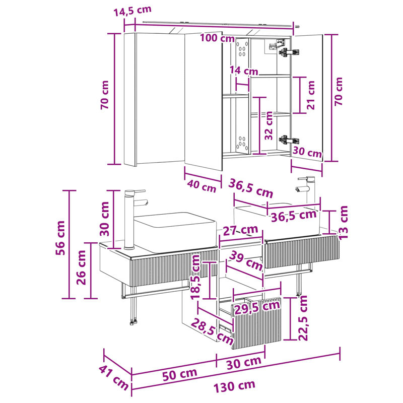 Vanity & Mirror Set, Light Wood