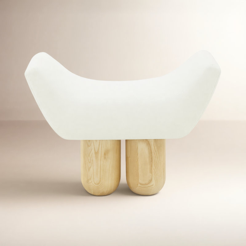 Lydie Upholstered Ottoman, Ivory Fabric